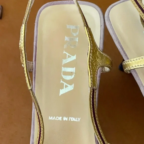 Prada Gold and Beige Slingback Kitten Heel - Picture 7 of 8